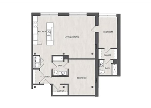 Floor plan for 2 beds, 2 baths, 1215 sqft